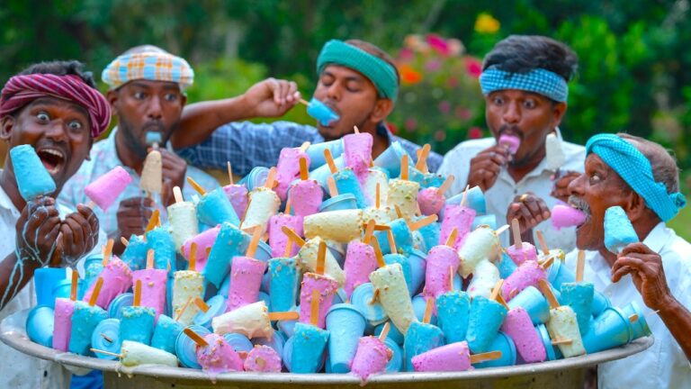 KULFI ICE | Colorful Ice Cream Making in Village | Homemade Milk Kulfi | Summer Dessert Recipe